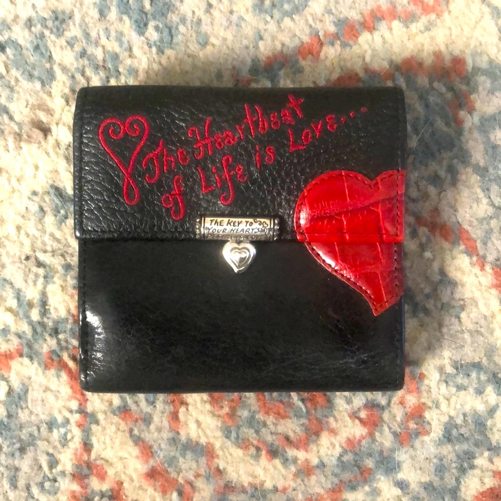 Brighton Leather Wallet with Croc Print Heart and Embroidery